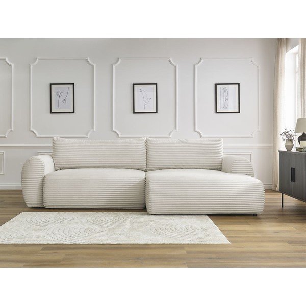 Kremowy sztruksowy rozkładany narożnik (prawostronny) Lucien – Bobochic Paris-image-1