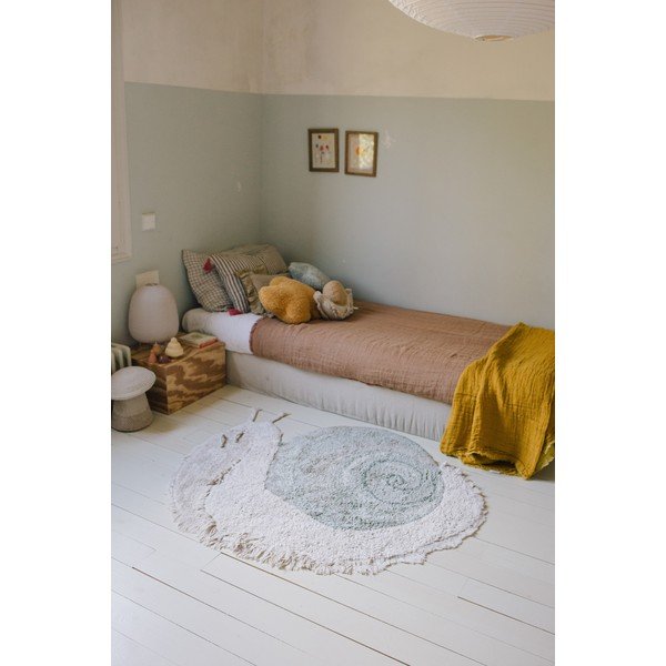 Miętowo-jasnoszary bawełniany dywan dziecięcy tkany ręcznie odpowiedni do prania 100x120 cm Snail – Lorena Canals-image-4