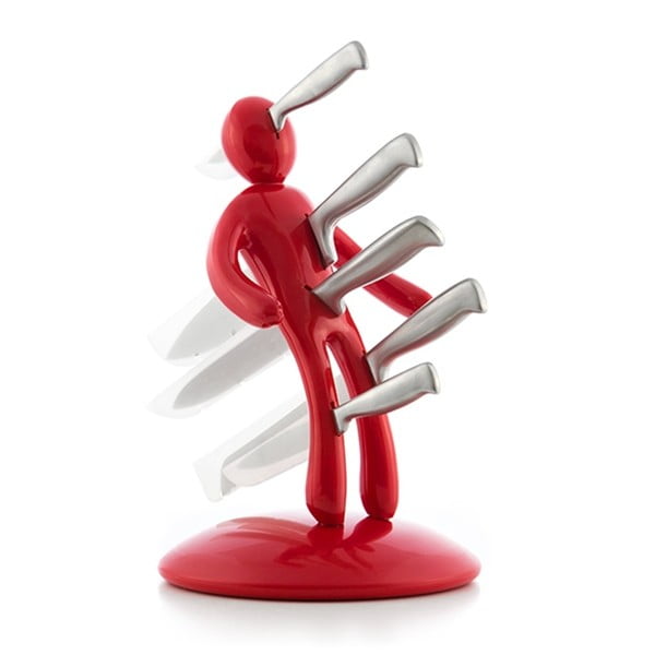 Zestaw 5 nierdzewnych noży z czerwonym blokiem w kształcie figury człowieka InnovaGoods Voodoo