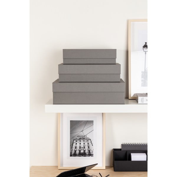 Szare kartonowe pojemniki zestaw 3 szt. z pokrywką 42,5x29,5x13 cm Kian Paper Laminate – Bigso-image-1