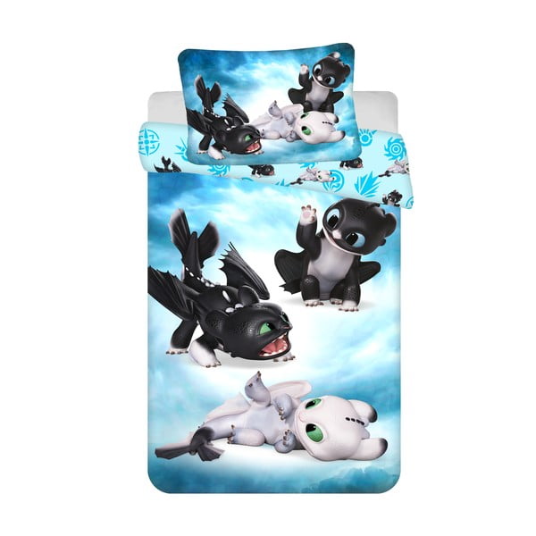 Niebieska bawełniana pościel dziecięca do łóżeczka 100x135 cm How to Train Your Dragon "Babies" – Jerry Fabrics