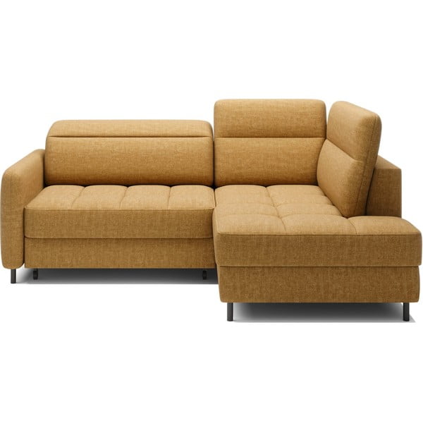 Żółty aksamitny rozkładany/ze schowkiem narożnik (prawostronny/w kształcie litery L) Barea – ELTAP