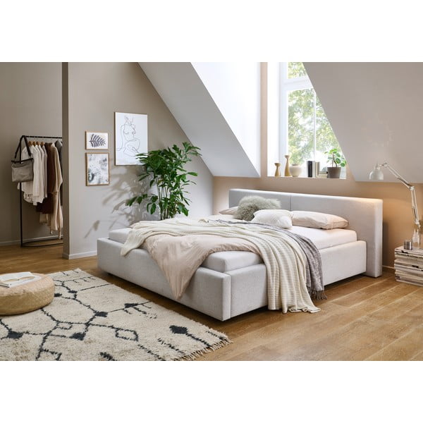 Jasnoszare tapicerowane łóżko dwuosobowe ze schowkiem ze stelażem 180x200 cm Cube – Meise Möbel-image-1