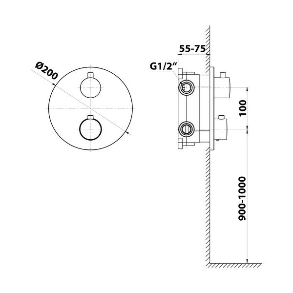 Bateria prysznicowa podtynkowa w kolorze matowej czerni (2 otwory) – Sapho-image-2