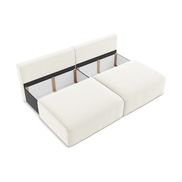 Kremowa aksamitna rozkładana/ze schowkiem sofa 216 cm Kalena – Makamii-image-4