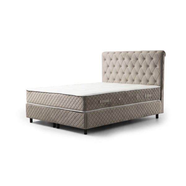 Beżowe łóżko boxspring ze schowkiem 140x200 cm Sonata – Kalune Design