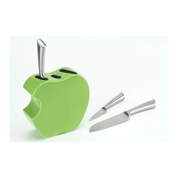 Zestaw noży ze stojakiem Green Apple, 3 sztuki