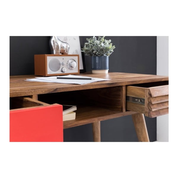 Biurko z czerwoną szufladą z litego drewna sheesham Skyport REPA-image-3