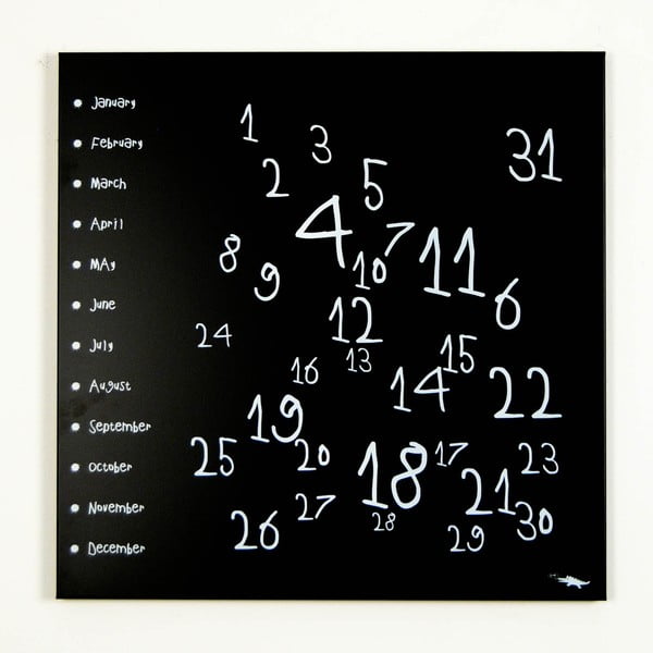 Magnetyczny kalendarz dESIGNoBJECT.it Krok Black, 50 x 50 cm 