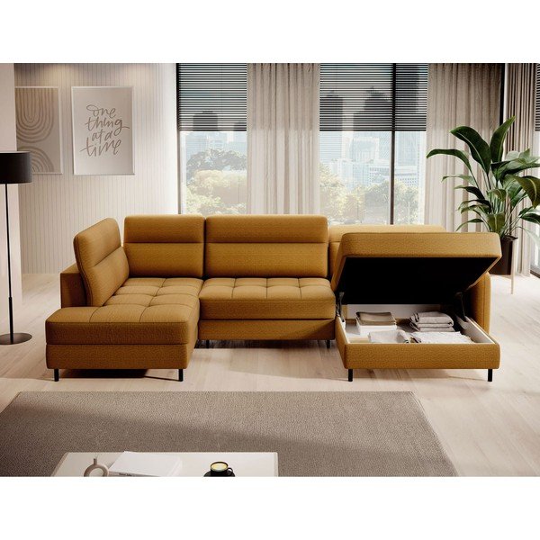 Żółty aksamitny rozkładany/ze schowkiem narożnik (lewostronny/w kształcie litery U) Berrto – ELTAP-image-3