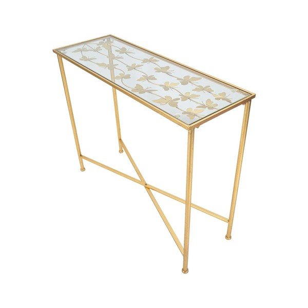 Konsola w biało-złotym kolorze ze szklanym blatem 35x100 cm Butterflies – Mauro Ferretti-image-2