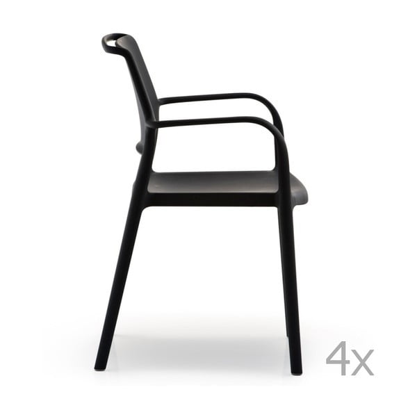 Zestaw 4 czarnych krzeseł z podłokietnikami Pedrali Ara