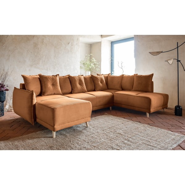 Ceglasty sztruksowy rozkładany narożnik (prawostronny/w kształcie litery U) Lazy Lukka – Miuform-image-3