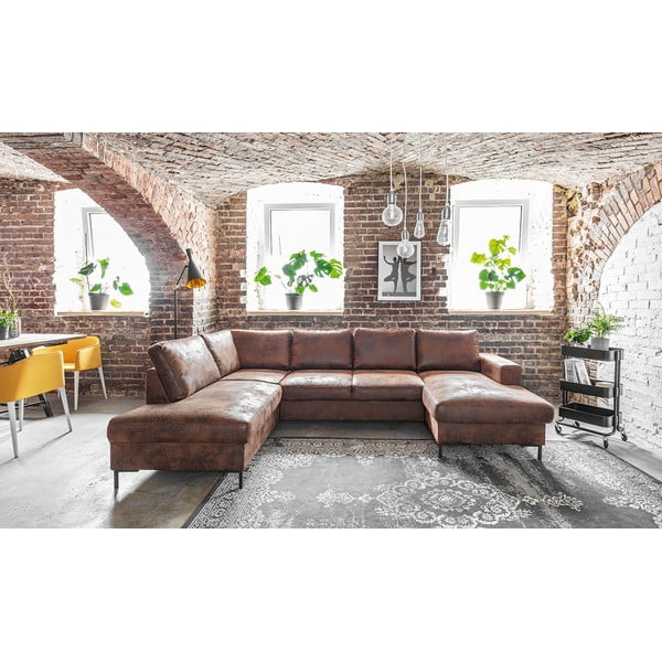 Brązowa rozkładana sofa w kształcie litery "U" z imitacji skóry Miuform Lofty Lilly Vintage, lewostronna-image-1