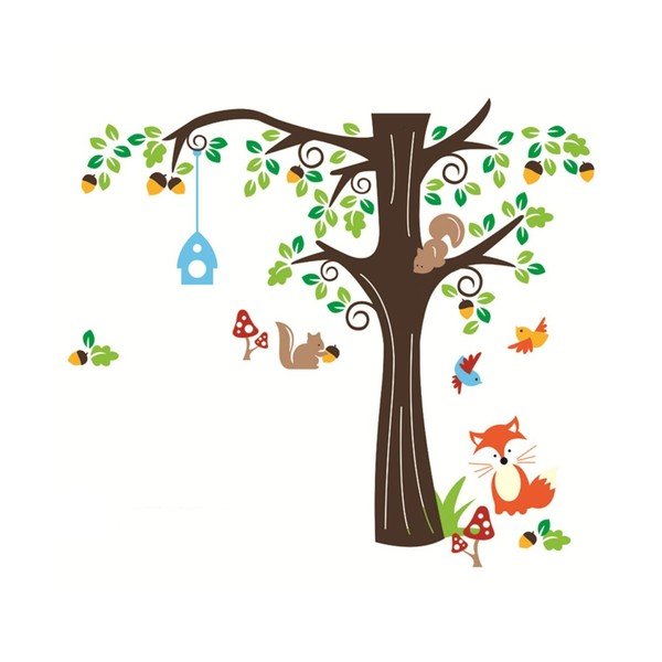 Zestaw dziecięcych naklejek ściennych Ambiance Nut Tree And Fox-image-1