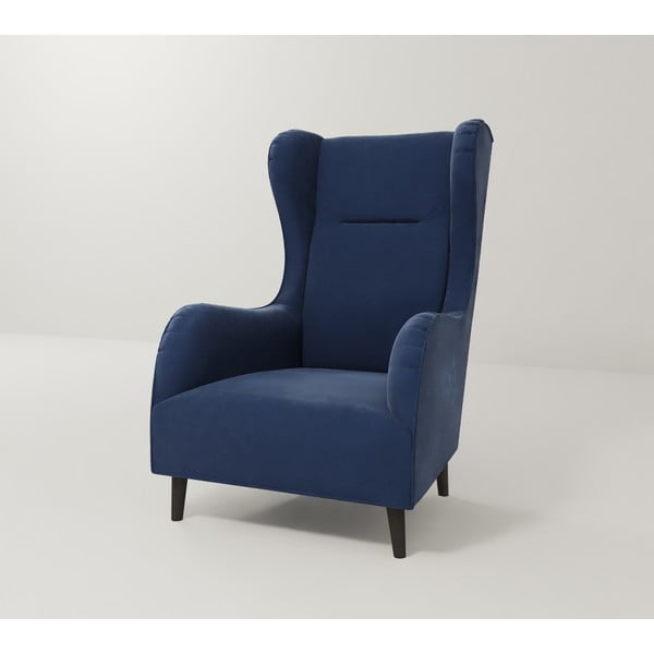 Ciemnoniebieski aksamitny fotel typu uszak Carole – Ropez