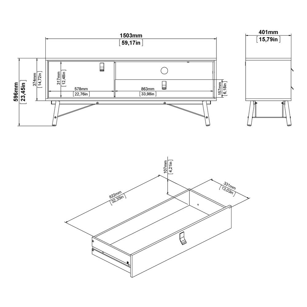 Szafka pod TV w dekorze dębu w naturalnym kolorze 150x60x40 cm Ry – Tvilum (zdjęcie 4)