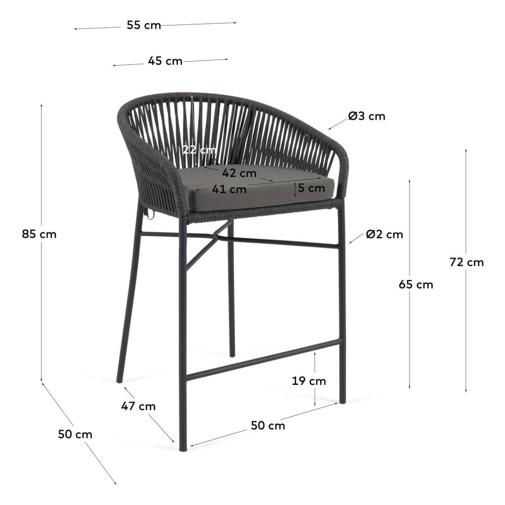 Czarny metalowy/tapicerowany hoker ogrodowy Yanet – Kave Home (zdjęcie 3)