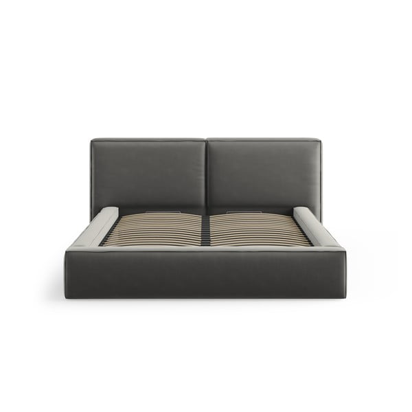 Szare aksamitne tapicerowane łóżko dwuosobowe ze schowkiem i stelażem 180x200 cm Arendal – Cosmopolitan Design-image-3