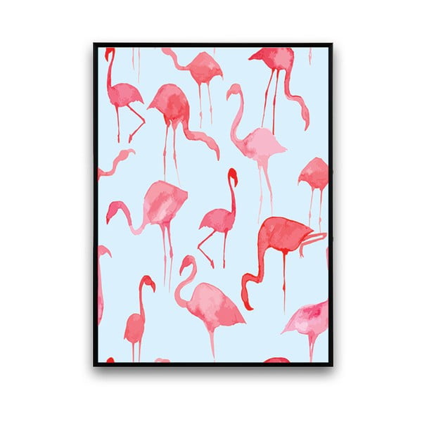 Plakat z flamingami, niebieskie tło, 30 x 40 cm