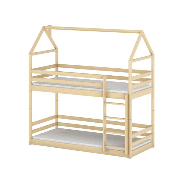 Piętrowe łóżko dziecięce z drewna sosnowego w kształcie domku 80x180 cm Axel – Lano Meble