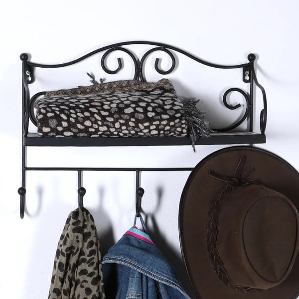 Czarny metalowy wieszak ścienny z półką 42 cm Almeria – Garden Pleasure-image-1