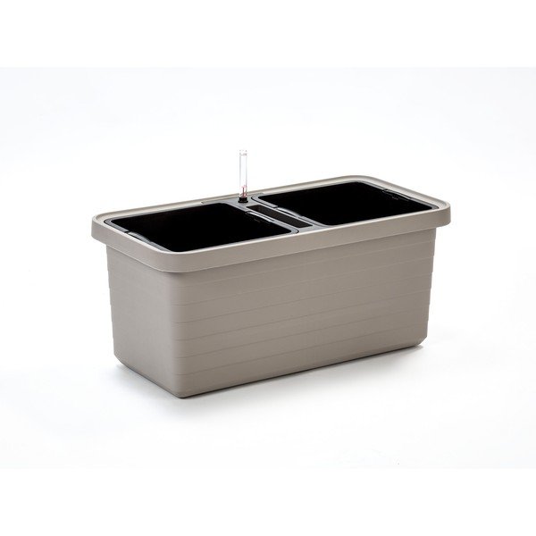 Brązowo-szara podwójna doniczka z systemem nawadniania Plastia Berberis, dł. 78 cm