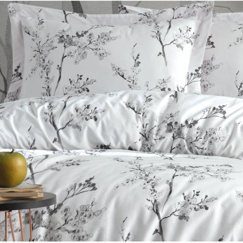 Biało-szara pościel dwuosobowa z bawełny renforcé 240x220 cm White Floral – Mila Home Luxury (zdjęcie 6)