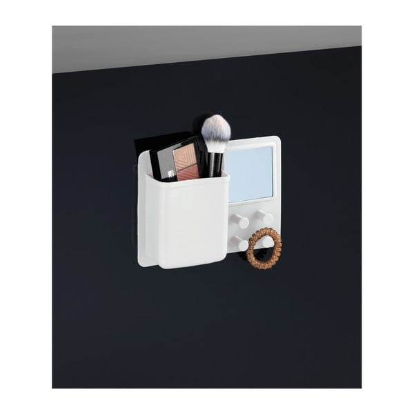 Biały silikonowy organizer ścienny z wieszaczkiem i lusterkiem Wenko Ampio-image-3