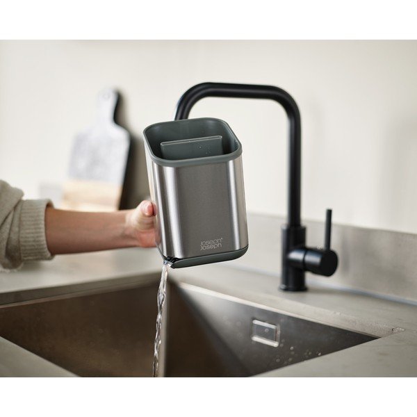 Ociekacz na sztućce ze stali nierdzewnej w kolorze srebra z połyskiem 11x11,5 cm Duo Steel – Joseph Joseph-image-3