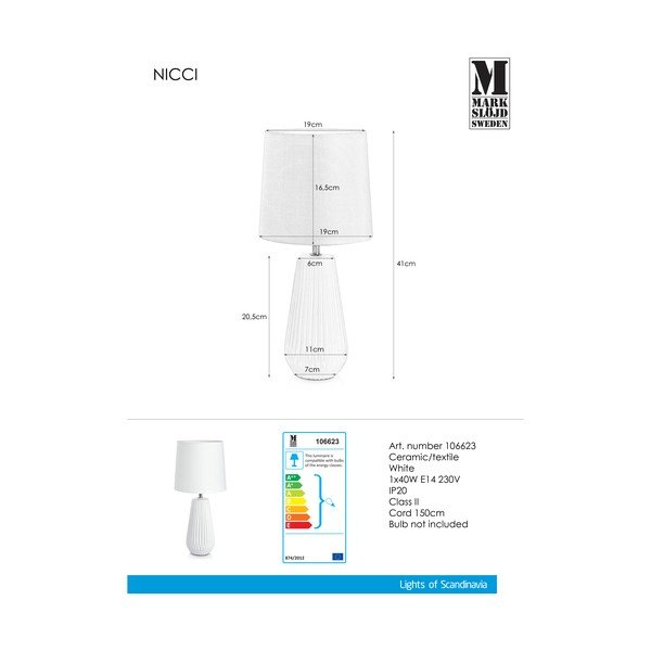 Biała lampa stołowa Markslöjd Nicci, ø 19 cm-image-1