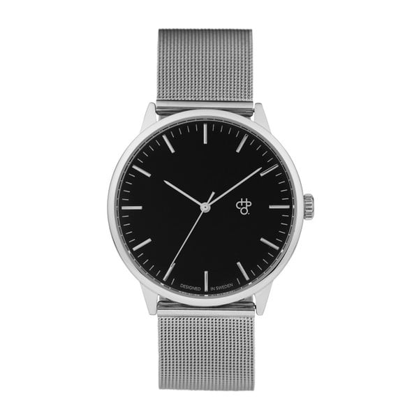 Zegarek z paskiem w kolorze srebra i czarnym cyferblatem CHPO Nando