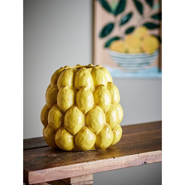 Żółty kamionkowy ręcznie malowany wazon (wysokość 22 cm) Limone – Bloomingville-image-3