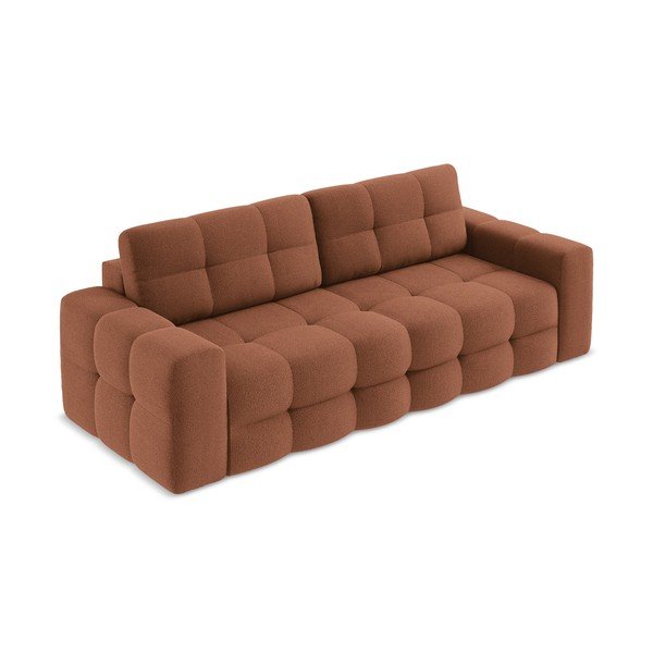 Rozkładana sofa z materiału bouclé w kolorze terakoty 255 cm Milu – Makamii-image-2