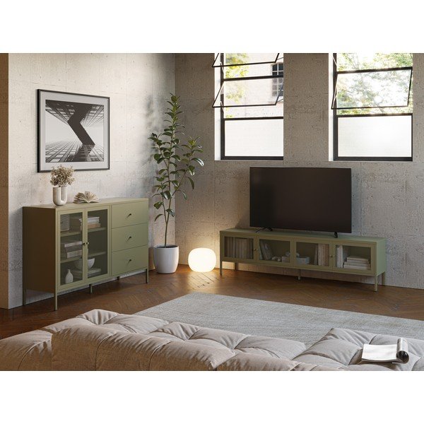 Zielona metalowa szafka pod TV 160x50x35 cm Fayna – Marckeric-image-1