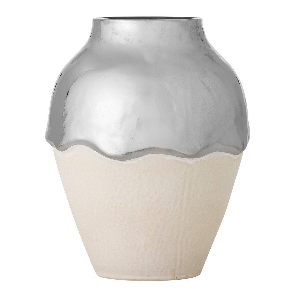 Kamionkowy wazon w kremowo-srebrnym kolorze (wysokość 26 cm) Silvio – Bloomingville