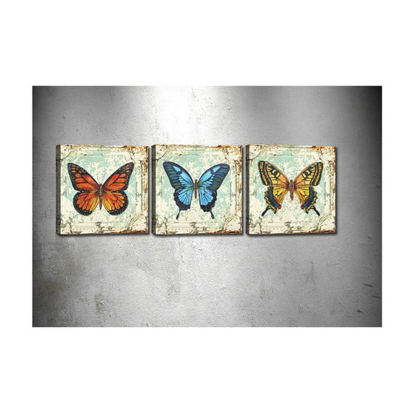 Zestaw 3 obrazów Tablo Center Butterflies