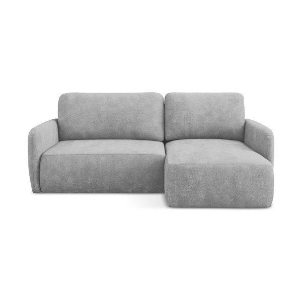 Jasnoszary narożnik rozkładany z tkaniny szenilowej ze schowkiem (prawostronny/z szezlongiem) Lilo – Makamii