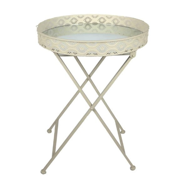 Biały stolik metalowy z lustrzanym blatem InArt Antique