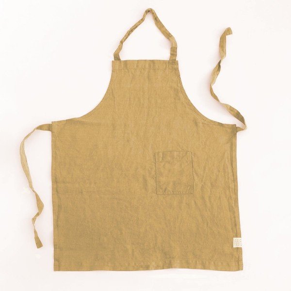 Dziecięcy ciemnożółty lniany fartuch Linen Tales Regular, 57x47 cm
