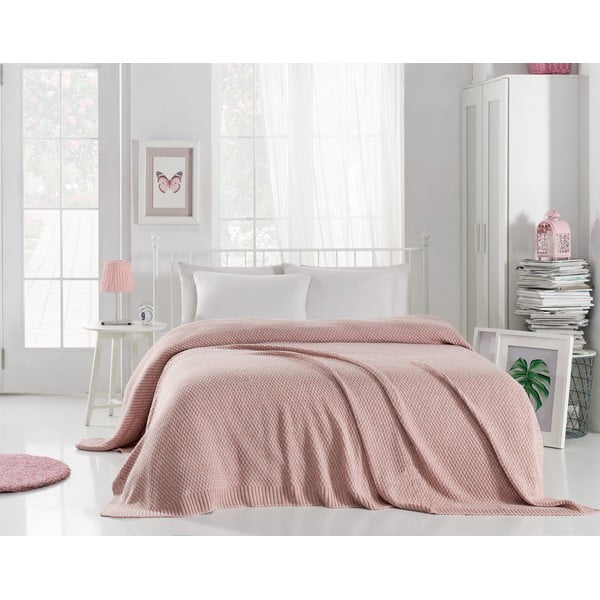 Pudroworóżowa narzuta na łóżko z domieszką bawełny Homemania Decor Silvi, 220x240 cm
