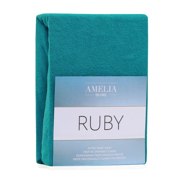 Ciemnozielone/niebieskie prześcieradło frotte z gumką 140x200 cm Ruby – Restilo-image-2