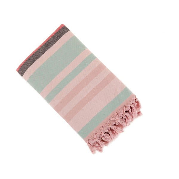 Jasno-różowy ręcznik Hammam Stripe, 150x90 cm