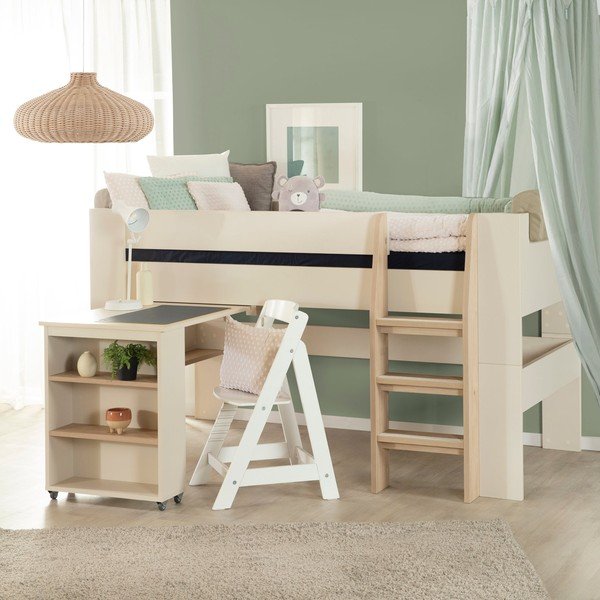 Beżowe podwyższone łóżko dziecięce ze schowkiem bez stelaża 90x200 cm Studio – Roba-image-1