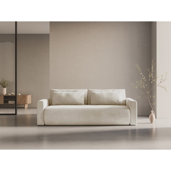 Beżowa aksamitna rozkładana sofa ze schowkiem 238 cm Belfast – Cosmopolitan Design-image-1