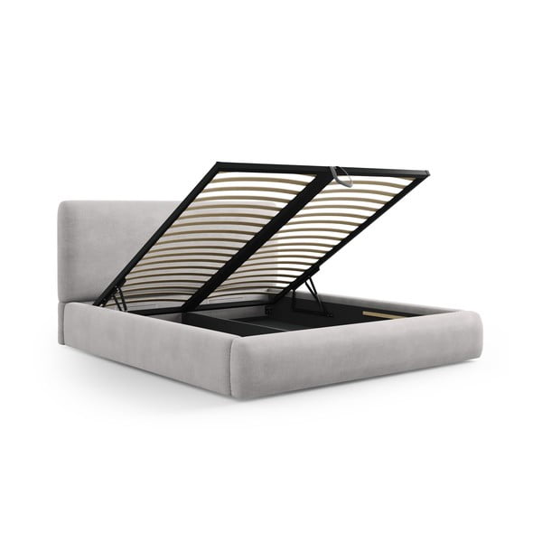 Jasnoszare tapicerowane łóżko dwuosobowe ze schowkiem i stelażem 180x200 cm Colonel – Cosmopolitan Design-image-2