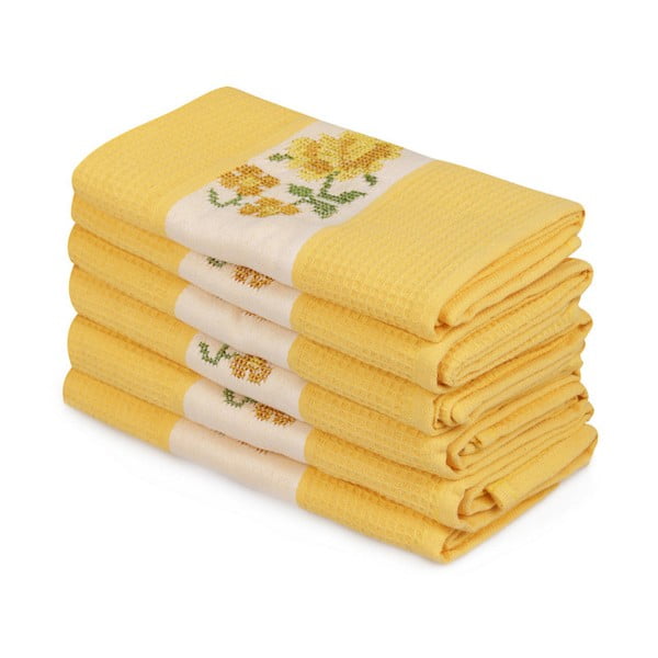 Zestaw 6 żółtych ręczników z czystej bawełny Simplicity, 45x70 cm