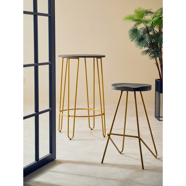 Hoker z litego drewna wiązu w kolorze złota/w naturalnym kolorze (wysokość siedziska 78 cm) District – Premier Housewares-image-3