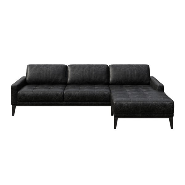 Czarna sofa skórzana z szezlongiem po prawej stronie MESONICA Musso Tufted