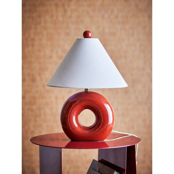 Czerwona/kremowa lampa stołowa ceramiczna z tekstylnym kloszem (wysokość 42 cm) Panja – Bloomingville-image-2